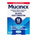 Mucinex Chest Congestion, Maximálna sila 12 hodín rozšírená Release Tablety, 14ct, 1200 mg Guaifenesin s predĺženou úľavou kongescie hrude spôsobené prebytkom hlienu, tenkých a uvoľnených hlienu