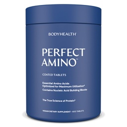 TeloHealth PerfectAmino (600 ct) Ľahko prehltnúť tablety, Essential Amino Acides Supplement with BCAAs, Vegan Protein for Pre/Post Cvičenie a svalové zotavenie s Lyzín, Tryptophan, Leucín, Metionín