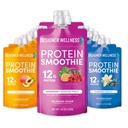 Designer Wellness Protein Smoothie, Real Fruit, 12g Protein, Low Carb, Zero Added Sugar, Gluten-free, Non-GMO, Žiadne umelé farby alebo príchute, Super Fruits Odrodové balenie, 12 Počet