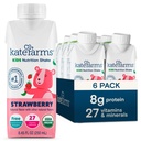 KATE FARMATS Organic Kids Nutrition Shake, Strawberry, 8g proteín, 27 vitamíny a minerály, náhrada jedla, proteín Shake, non-GMO, 8.45 oz (6 balení)