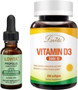 Lovita Bee Propolis tekutý extrakt a vitamín D3 Softgel Nutrient Supplement Bundle