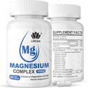 Magnesium Complex Supplement 500mg, 8 Active Forms Maximized Absorption– Glycinate, Citrate, Taurate & D3, B6 for Calm, Sleep & Healthy Muscle, 120 Capsules - 60 Count (Pack of 2)