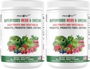 Superfood Reds & Greens Powder - 11,64 oz (Pack of 2), Prebiotiká & Probiotiká pre trávne zdravie, Super Greens Powder s Ashwagandha, Antioxidanty, Vegan, Non-GMO