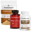 Real Huby RealClarity (60ct) & Lions Mane (120ct) Kapsule w/Cordyceps Powder Bundle - Huba Supplement for Mental Clarity, Focus, Cognition, Energy & Vitality - Vegan, Non-GMO