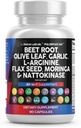 Clean Nutraceuticals Repeat Root Kapsule Olive Leaf Nattokináza Cesnak Extract L-Arginine Omega 3 Red Kvasnica Rice Hibiscus Danshen - Zdravá podpora doplnok - 90 Ct