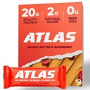 Atlas Protein Bar, 20g Protein, 1g Cukor, čisté zložky, bez lepku (Peanut Butter Raspberry, 12 g Count (Pack of 1))