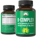 Vitamín B Complex Kapsule + Celo potravín Zmes 25 Zelenina a ovocie na Max. Absorpcia. Najlepšie Vegan B- Complex doplnok s vitamínom B1, B2, B3, B5, B6, B7, B9 a B12. 90 Kapsule. Zvýšenie energie
