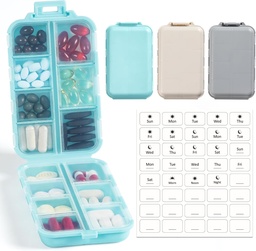 3 balenia, 14 GRIDS Travel Pill Organizátor box s labels - Travel Medicine prípad Kit - Pocket Daily Pharmacy Container - Travel Medical Holder Dispenser for Fish Oil Vitamín Supplement Storage