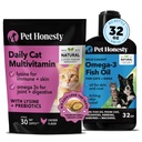 Cat Multivitamínové žuvačky + Omega 3 Rybí olej doplnok pre psy a mačky - Cat Treats for Health, Immune, Joint Support, Skin & Coat, Digestion, a celkový wellness Chicken (30-Deň dodávky)