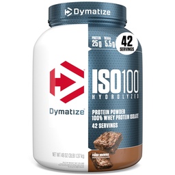 Dymatizovať ISO100 Srvátkový proteínový prášok Izolát, Fudge Brownie, 25g proteínu, 3 libra, 5,5g BCAA, menej ako 120 kal., bez lepku, 1g tuku, 1g cukru, 2g Carb (42 porcií)
