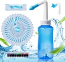 Neti Pot Sinus Rinse fľaša Čistič nosa Tlak výplachu opláchnuť nosom Zavlažovanie s 60 Nosné umývanie Saline pakety & 300 ML Neti fľaša znovu naplniť Kit Idea a lepidlo termometer pre dospelých a deti (modrá)