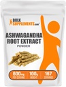 BulkSupplements.com Ashwagandha Root Extract Powder - Ashwagandha Supplement, Herbal Supplement - Vegan & Gluten Free, 600mg per Serving, 100g (3,5 oz) (Pack of 1)