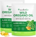 Olej z Oregano Softgels 6000mg 2 balenie, 2 v 1 Formulované s čiernym semenom olej 120 Počet, Oregano olej Kapsule Organické, Gluten bez oleja z Oregano Softgels, Non-GMO & Immune Support