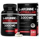 L Arginine L Citrulline Supplement 3000mg (240 Kapsule) Nitric Oxide Pills od Muži - Výdrž, Vytrvalosť, Výkon pre cvičenie - NO Doplnky pre Muži - Bezlepkové, Non-GMO, Vegan Kapsule