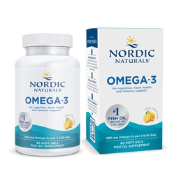 Nordic Naturals Omega-3, Citrónová príchuť - 60 mäkkých gélov - 690 mg Omega-3 - Rybí olej - EPA & DHA - Imunitná podpora, zdravie mozgu a srdca, Optimálna Wellness - Non-GMO - 30 Servisov