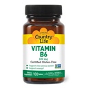 Country Life Vitamín B-6, podporuje energiu a nervový systém, 100 mg, 100 Vegan Kapsule, Certified Gluten Free, Certified Vegan, Certified Halal, Non-GMO Overené...