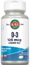 KAL vitamín D3 5000 IU Softgels (125 μg), aktívna forma vitamínu D, vstrebávanie vápnika, zdravie kostí, Imunitná podpora doplnok, Tekuté naplnené ActivGels, vyrobené bez sóje, 90 Servings, 90 Softgels