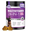 24-v-1 psa Vitamíny a doplnky 200 Ct Psy Multivitamín Žuvacie obsahuje Chondroitín Probiotiká Omega-3 Glukozamín pre psy Kožné krémové srdce kĺb Gut mozgu pečene Imunitná podpora oka - Kurča