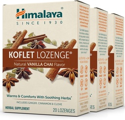 Himalája Koflet Lozenges, Vanilla Chai Flavor, Natural Herbal Cough Drop for Warming Relief and Upokojujúci Comfort, 130 mg, 20 Lozenges,3 balenie