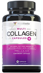 Multikolagénové kapsule pre ženy - Hydrolyzovaný kolagén pre ženy Pilulky s typmi I II III V & X Plus vitamín C a kyselina hyalurónová pre krásne vlasy a nechty - 30 porcií