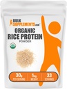 BulkSupplementments.com Organic Ryža Protein Powder - Vegan Plant Protein, Unflavred - Vegan & Gluten Free, 30g per Serving, 1kg (2,2 lbs) (Pack of 1)