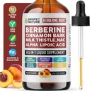 Berberine Supplement, Milk Thitle, Ceylon škorica, Alpha Lipoic Acid, NAC Supplement Liquid Drops - Vegan, 4X Absorbcia ako Kapsule - Berberine pre podporu pečene a Holistic Wellness (Peach, 60ml)