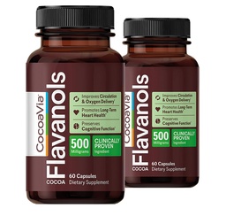 CocoaVia Cardio Health Supplement, 60 Day, 500mg Cocoa Flavanols, Support Heart Health, Boost Nitric Oxide, Krv Circulation, Energy, Vegan, Dark Chocolate, 120 Kapsule