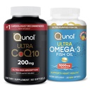 Qunol CoQ10 100mg Softgels, 3X Lepšia absorpcia, 4 mesiace Zásobovanie, 120 Počet + Rybí olej Omega 3 Mini Softgels, 1000mg Omega 3 EPA + DHA, 3 mesiace Zásobovanie, 180 Počet