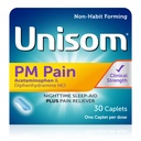 Unizom PM Bolesť Nočná spánková pomoc + bolesť Reliyver, acetaminofén a difenhydramín HCI, 30 Caplets, 50mg