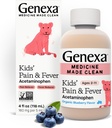 Genexa Detská acetaminofén Bolesť a horúčka Perorálna suspenzia Medicína - 4oz - Pre deti vo veku 2 - 11 rokov dočasny zmierňuje príznaky bolesti a horúčky, 160 mg na 5 ml organickej čučoriedkovej arómy