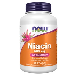 TERAZ potravinové doplnky, Niacín (vitamín B-3) 500 mg, Trvalé uvoľňovanie, Nutričné zdravie, 250 tabliet