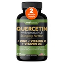 Quercetin s vitamínom C a zinkom - Nettle Quercetin - Quercetin 500 mg - Quercetin s hypromínom - zinok Quercetin + vitamín D3 - 120 Veggie Caps - (non-GMO, Gluten-free, Vegan) - dvojmesačná dodávka
