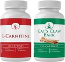 PURE ORIGINÁL SUROVINY L-karnitín a Cat's Claw Bark Bundle, 100 Kapsule Každý, Vždy čisté, žiadne prísady alebo plnidlá