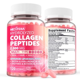 2 balenie Lipozomálne kolagen Peptidy pilulky pre ženy 2000mg, Multi Hydrolyzed kolagén typ I, II, III, V, X s 2500mcg Biotin - kolagén doplnky Softgels s vlasmi, kože a nechtov Vitamíny, 240 Cts