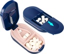 Nápojové tabletky, prenosné pilulky splitter 2-in-1 Puzdro s nerezovou oceľovou čepeľou, pre malé alebo veľké vitamíny tablety, Cut pilulky s Mini pilulky Organizátorom Compartment 