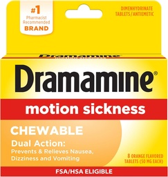 Dramamine Chewable, Motion Disease Relief, Orange flavor, 8 gróf