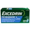 Excedrín PM pre úľavu od bolesti hlavy, acetaminofén 250mg, aspirín 250mg, difenhydramín Citrát 38mg, bolesť úľava, nočný spánok, 100 Počet