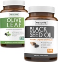 Olive Leaf & Black Seed Oil (3-Month Supply) Leaf & Seed Bundle of Olive Leaf Extract (120 Kapsule) Super Strength a Black Seed Oil (180 Kapsule) Za studena lisované Nigella Sativa Cumin Semeno