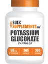 BulkSupplementments.com Kálium Glukónate Kapsule - Glukón draselný doplnok, Glukón draselný 99mg, Draselium Supplement - bez lepku, 1 Kapsula na obsluhu, 365 Kapsule (Pack of 1)