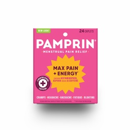 Pamprin Maximálna sila Max Bolesť a energia Formula, Menštruačné obdobie Príznaky Relief for Cramps, Bloating a únava, 24 Caplets
