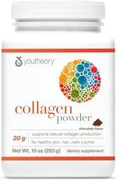 Youtheory Collagen Powder - s aminokyselinami, minerálmi, vitamínom C & B7 (Biotín) - podporuje zdravé kosti, svaloviny, vlasy, nechty, koža a kĺby* - hydrolyzovaný - čokoláda - 10 oz (12 podáva)