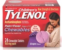 Tylenol Detská bolesť + Horúčka Žuvačky Tablety 160 mg, Hroznová aróma 24 ea (3 balenia)