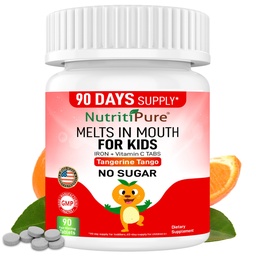 Deti Žuvacie doplnky železa, Ferronyl® Carbonyl Železo 9 mg, Vitamín C 30 mg, Tangerine Tango Orange Flavor, 90 Počet