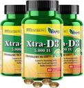 Amerika Medic & Science Xtra D3 Vitamín D 5 000 IU (125 μg)Cholekalciferol Dodatok pre mužov a ženy (180Jednoduché prehltnúť softgely) 3pack