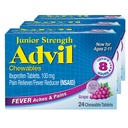 Advil Junior sila Žuvacia Ibuprofen bolesť Reliever a horúčka Redukcia, Ibuprofén pre bolesť Relief, Hrozno - 24 tabliet (Pack of 3)