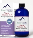 HoneyCombs Vitamín B3 Niacin Supplement Tekuté kvapky - vysoká potencia Vitamín B3 Tekuté kvapky pre mužov a ženy - Udržiavajte trávivý systém, koža, jazyk, energia a viac - Vegan Niacin Drop (8 Fl oz)