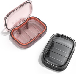 2 balenie 3 oddelenie Malá pilulka Box, dôkaz vlhkosti Pill prípad, Cestovné pilulky Organizátor pre vreckové Purse, Denné prenosné medicína vitamín Box, Rybí olej Box, doplnok box (čierna+oranžová)