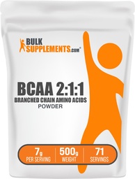 BCAA 2:1:1 Powder - Aminokyseliny s rozvetveným reťazcom, BCAA Aminokyseliny Powder - Unflavred & Gluten Free, 1g per Serving, 500g (1,1 lbs) (Pack of 1)