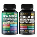 Shilajit a Sea Moss Combo - Sea Moss a Shilajit Bundle s Ashwagandha, Black Seed, Turmerica, Bladderwrack, Burdock, Black Pepper s vitamínmi a antioxidanty - 120 Veggie Kapsule