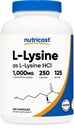 Nutricost L-lyzín 1000mg, 250 Kapsule - 500mg per Cap, bezlepkové, non-GMO